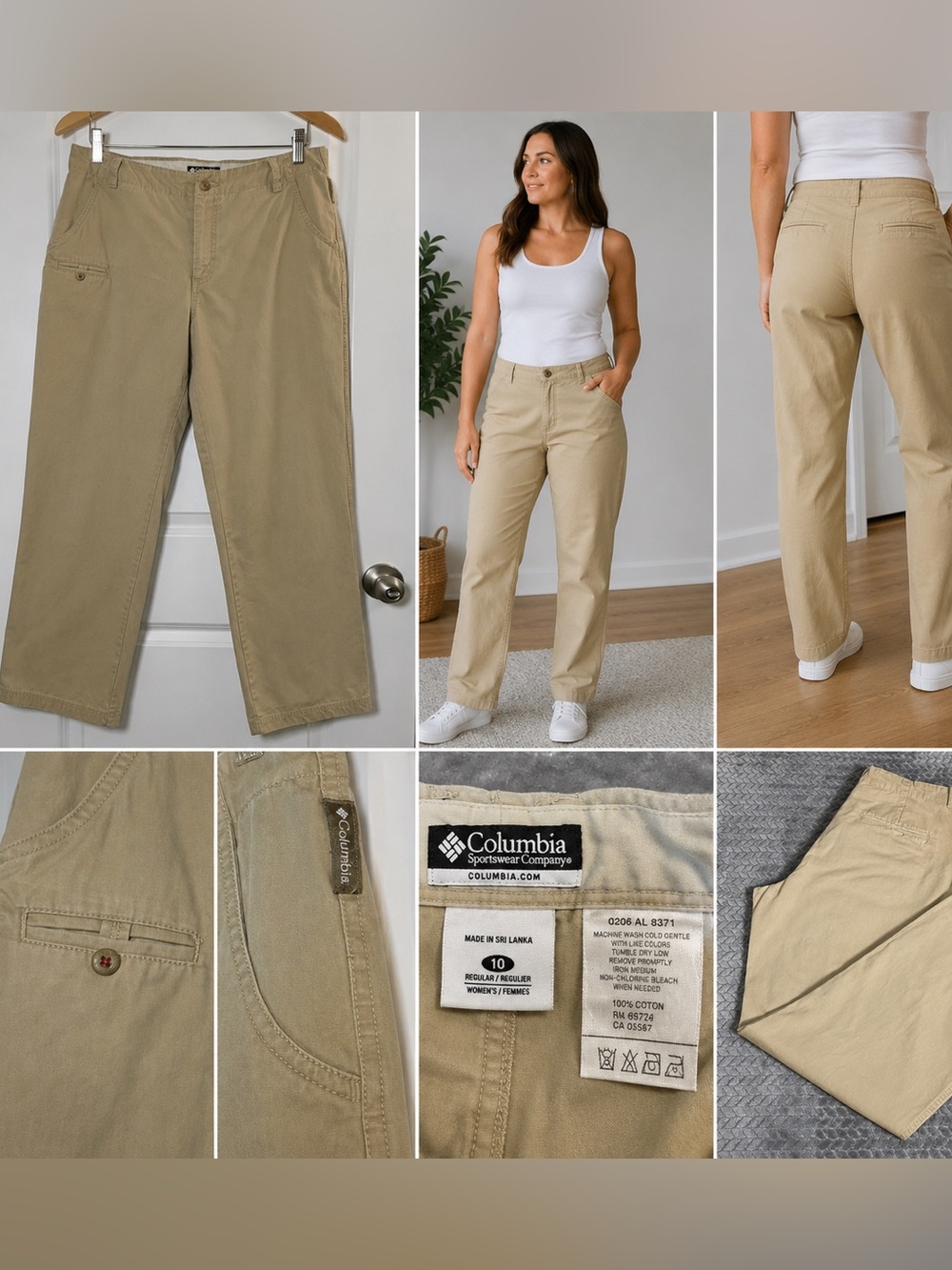 Columbia Women’s Khaki Straight Leg Pants Size 10 Beige Cotton Casual Chino